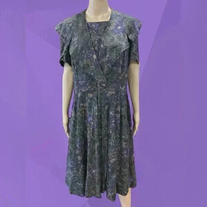 Vintage 70’s/80’s handmade dropwaist modesty black floral dress-XL AS IS